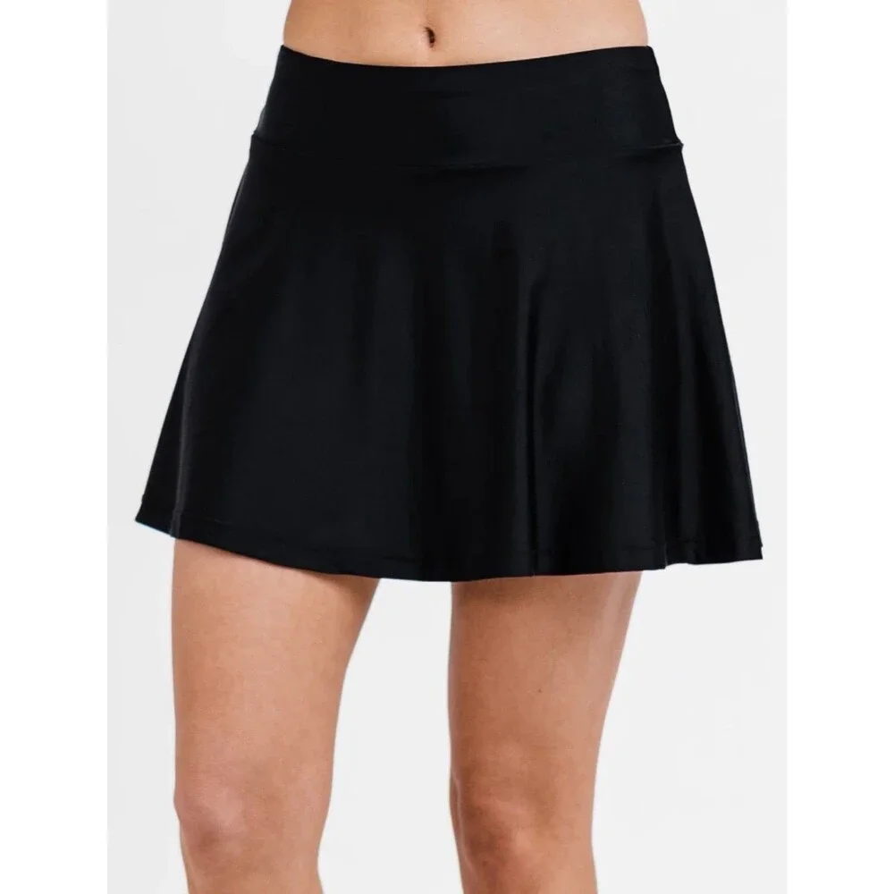 Calypsa Black Swim Skirt Womens Large Modest Flare Swimwear Cover Up L